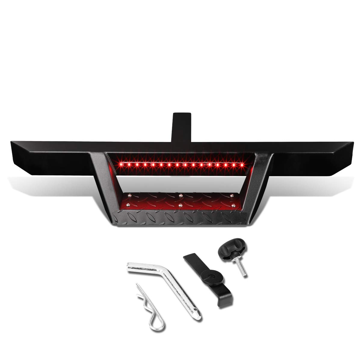 DNA Motoring HITST-2-333-SS-T1 2″ Receiver Trailer Towing Hitch Step Bar w/LED Brake Light, Silver