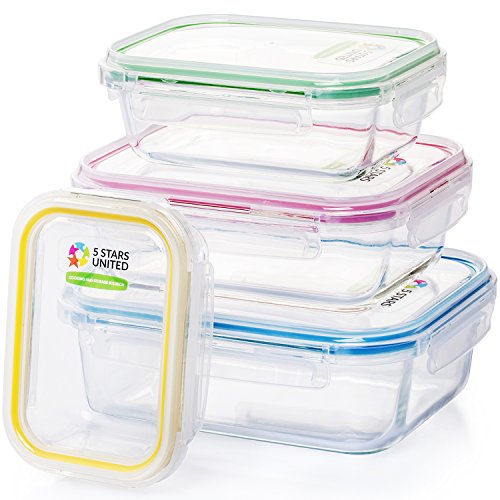 Glass Food Storage Prep Containers -Reusable Meal Lunch Boxes with Airtight Lids. Freezer, Microwave, Dishwasher Safe. Variety 4-Pack Set (12 Oz, 22 Oz, 35 Oz, 52 Oz)