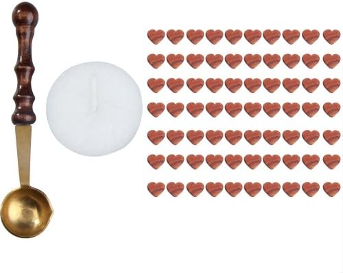 1 Set Sealing Wax Beads Heart Shaped with Candle Mini Melting Spoon Brown