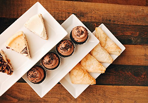 Food Serving Tray Set: 3 Tier Metal Display Stand with 3 White Rectangular Stoneware Platters | Perfect for Party Foods, Desserts, Cakes & Cupcakes by Chef's Medal - Thumbnail 7