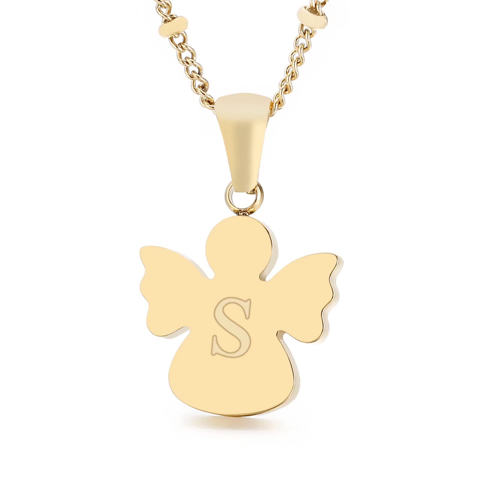 Qings Initial S pendant necklace, 26 letters golden angel chain, chain length 50 cm