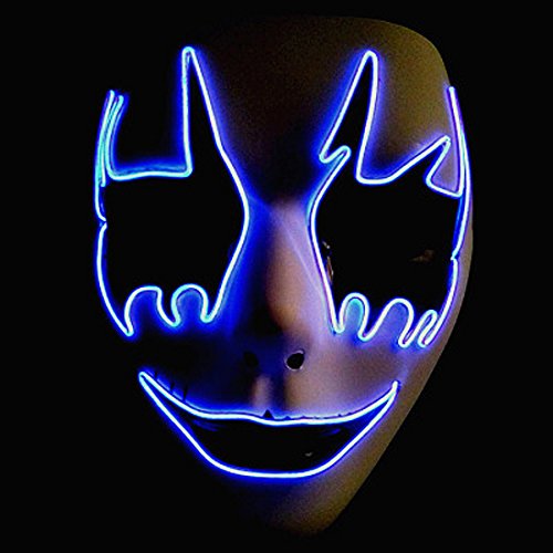 Circle Circle El Wire Glowing Mask Luminous LED Light Up Cool Christmas Halloween DJ Birthday Cosplay Death Grimace Masks for Festival Party Show (Purple)