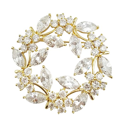 SELOVO Cubic Zirconia Crystal Wreath Brooch Pin Pendant Gold Tone