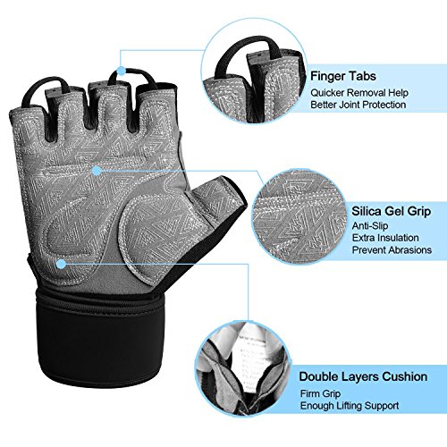 iiSPORT Workout Gloves with Wrist Support, Anti-Slip Padded Gym Gloves for Weightlifting Bodybuilding Crossfit Cross Training Gloves - Blue M