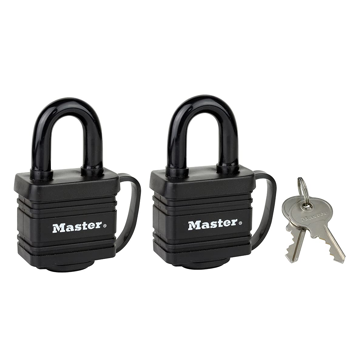 Master Lock 7804EURT Pack of 2 Laminated Padlocks with Key and Thermoplastic Cover, Black, 7,8 x 4 x 2,9 cm