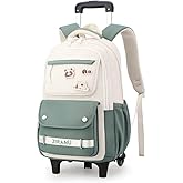 EKUIZAI Trolley Rolling Backpack for Girls Middle Kids School Bags with Wheels Rolling School Backpack for Teen Girls, Green