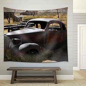1937 Chevy Without Wheels Abandoned in The Desert. - Fabric Wall Tapestry Home Decor - 51x60 inches