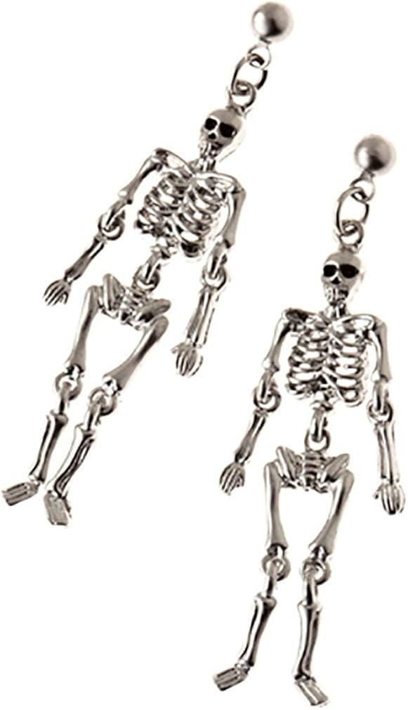 Halloween Costume Jewelry Skeleton Dangle Charm Earrings Silver Jewelry