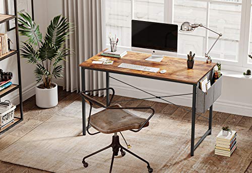 Cubiker Computer Desk 40 inch Home Office Writing Study Desk, Modern Simple Style Laptop Table with Storage Bag, Brown - Image 3