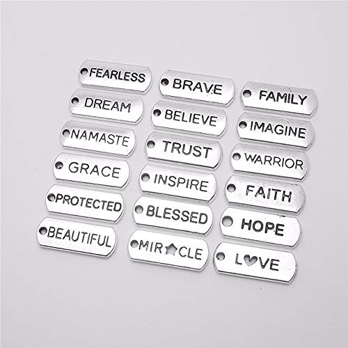 50pcs Mixed Inspirational Message Charm Pendants Vintage Charms 21Ã—8mm Tibetan Silver Jewelry Making DIY Handmade Craft 15types