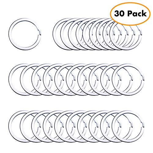 Flat Key Rings Key Chain Metal Split Ring 30pcs (Round 1 Inch Diameter), for Home Car Keys Organization, Lead Free Nickel Plated Silver