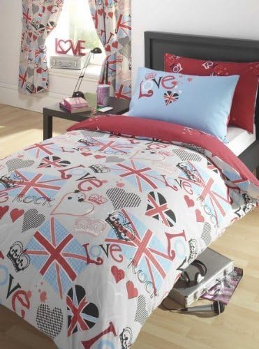 PUNK ROCKER LOVE UNION JACK FULLY LINED CURTAINS SET 66 X 72 MATCHES DUVET NEW by PUNK ROCKER
