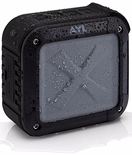 AYL Soundfit Portable Outdoor and Shower Bluetooth Speaker, Water Resistant, Wireless with 10 Hour Rechargeable Battery Life, Powerful Audio Driver, Pairs with All Bluetooth Devices (Black)