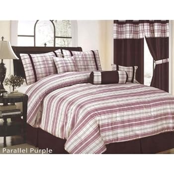 Amazon Com 7 Pcs Classic Parallel Plaid Comforter Set Bed In A