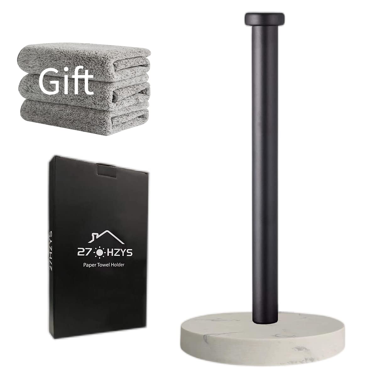 Photo 1 of **MISSING PARTS - Missing the poles**
Paper Towel Holder Countertop, Standing Paper Towel Roll Holder for Kitchen Bathroom, with Weighted Marble Base for One-Handed Operation (Black), Black Paper Towel Holder, Marble