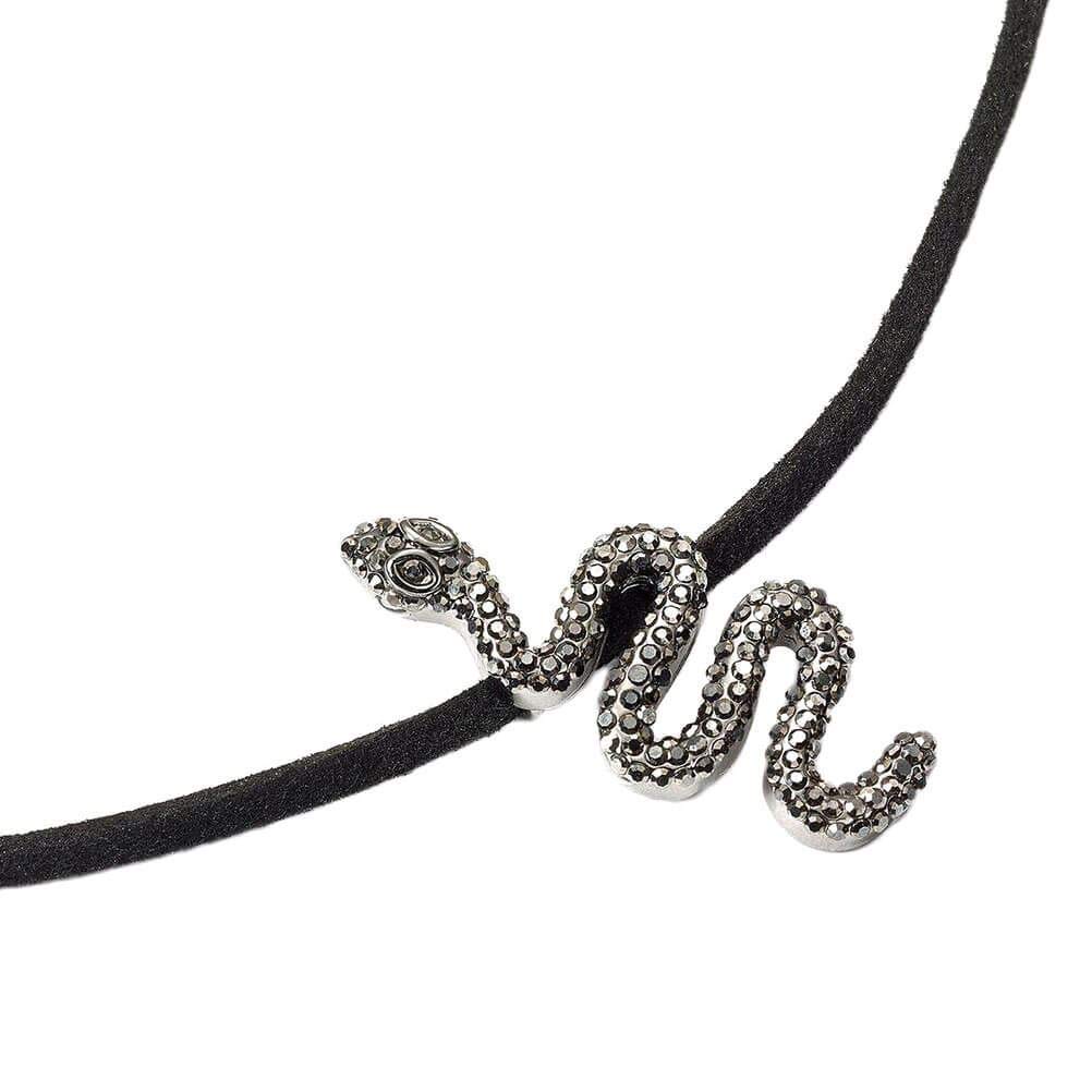 The Carat Shop Harry Potter Nagini Black Crystal Pendant Necklace on a Black Suede Choker- WN0152