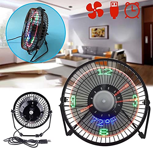 USB LED Clock Mini Fan with Real Time Temperature Display Desktop 360 Cooling Fans for Home Office Summer