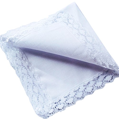 COCOUSM White Perfect Wedding Lace Cotton Handkerchiefs-Square 10 x 10"