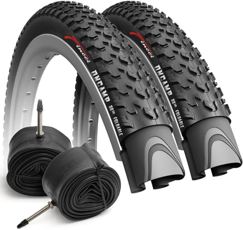 Fincci MTB Tyre 27.5 – Folding Tyre Set 27.5 x 2.10 Inches 54-584 with 2 Presta Chambers, Oncamp Tyres for Road Bike, Mountain Bike, and Bicycle, Pack of 2 Accessories