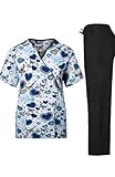 MedPro Women's Medical Scrub Set With Printed Top and Cargo Pants