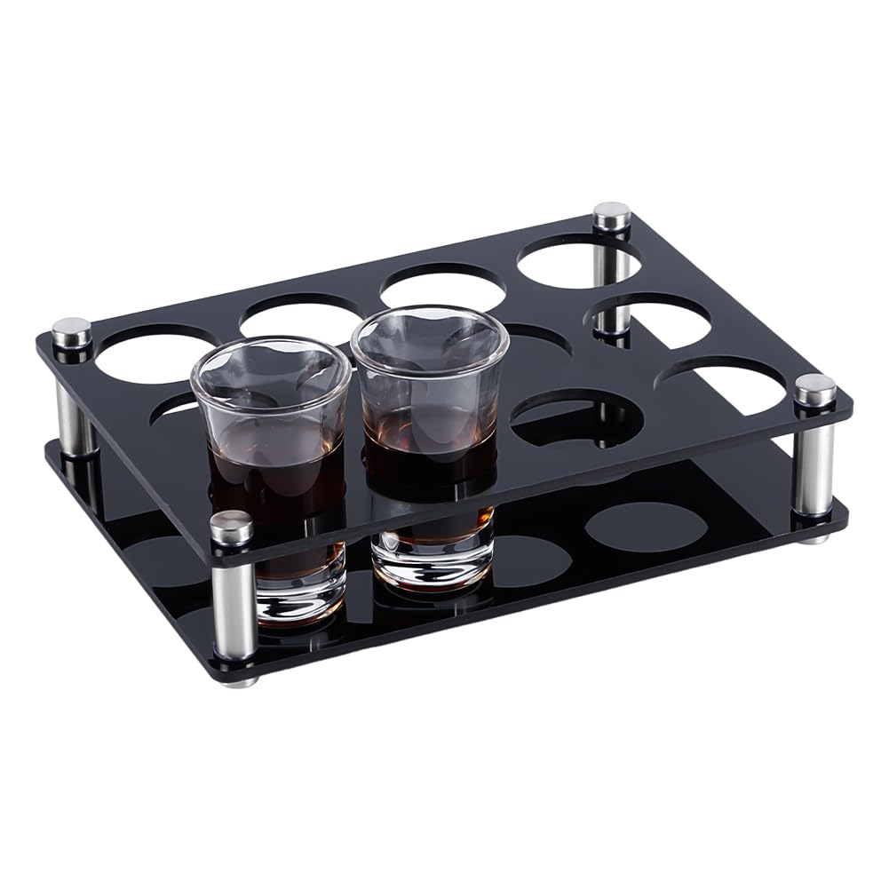 UNICRAFTALE 15cm Long 12 Shot Glass Tray Acrylic Glass Holder Wine Cup Serving Tray Organizer Black Display for Bar Party Family Gathering