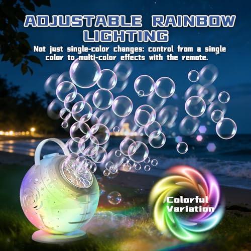 Rechargeable Bubble Machine 360° Rotation LED Lights, Automatic Bubble Blower for Outdoor Party Birthday Gift for Kids
