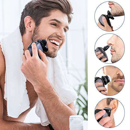 Telfun 5-in-1 Electric Razor for Men, Wet&Dry Rechargeable Mens Rotary Shavers, 4D Floating 5 Head Cordless Grooming Kit with Waterproof IPX7, Beard, Nose, Ear, Body Hair Trimmer, Face Cleaning Brush