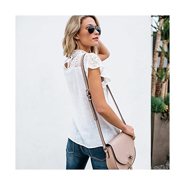 Camisetas Mujer SHOBDW Dia de la Mujer Verano Patchwork De Encaje Casual Ahuecar Volantes Manga Corta Suéter De Cuello… | DeHippies.com