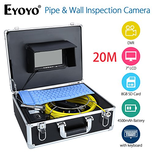 Eyoyo Pipe Sewer Inspection Camera 20m Drain Industrial Endoscope Video Inspection System with Portable Keyboard 7 Inch LCD Monitor 1000TVL DVR Recorder Snake Cam(8GB SD Card Include)