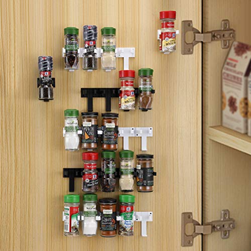 CAXXA 25 Spice Gripper Strip Clips Extra Support Spice Rack Dispenser Cabinet Kitchen Holder Storage | 5 Strips Holds 25 Spice Jars, 2 Black and 3 White Strips