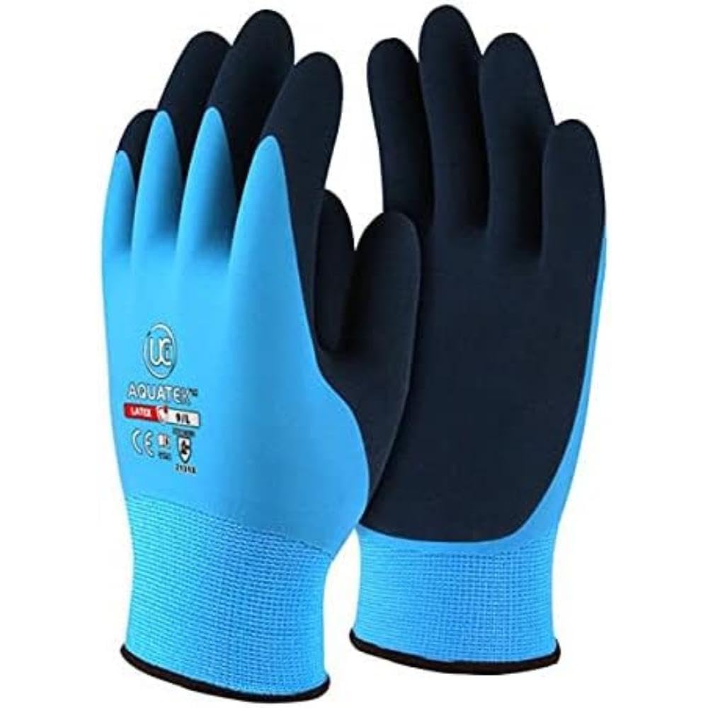 UCI Unisex AQUATEK Dual Coated Latex Gloves - X Large - 10 Pairs, Blue, Black