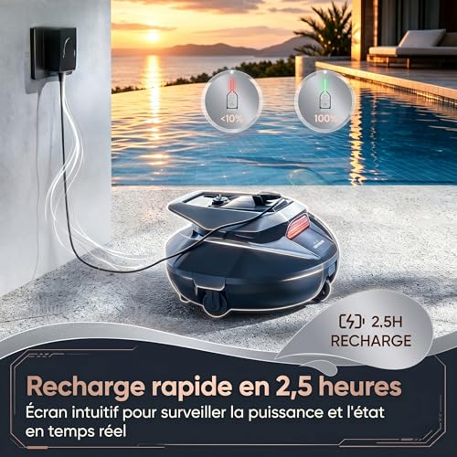 Pooleco 10 Pool Robot, Wireless Pool Vacuum Cleaner 90min and 2.5 Liters, Self-Parking, Easy Care, for All Shapes and Surfaces of Above Ground and Buried Pools up to 80㎡