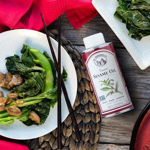 LA TOURANGELLE, TOASTED SESAME OIL, GREAT FOR COOKING, ADD TO NOODLES, STIR-FRY, VEGETABLES, VINAIGRETTES, AND MARINADES, 8.45 FL OZ