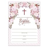 Girl Baptism Invitations with Envelopes (Pack of 25) Pink Christening Invite Large 5x7 Religious Celebration Christian Church Blessing Baptismal Dedication Fill In the Blank Excellent Value VI0095B