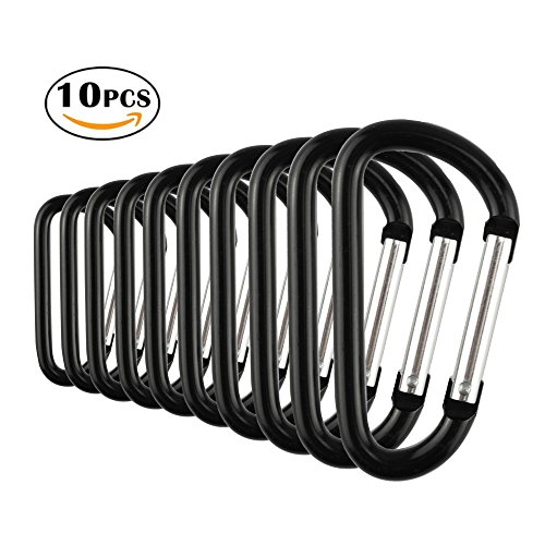 Swatom Aluminum Alloy Carabiner Clip 2.2 Inches Carabiners Spring Snap Hook Keyring for Traveling Hiking Camping Keychains Outdoor Accessories Black (10 Pcs) - Thumbnail 7