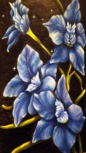 Blue tone Original flower of the month and Zodiac constellation painting Oil on gallery wrapped canvas 16" x 24" 40 x 60 cm
