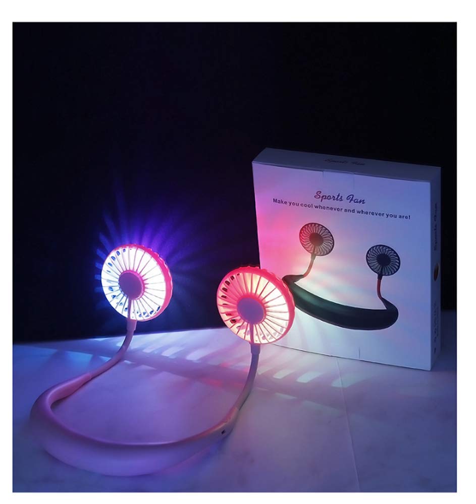 Sports Fan, Wisfun USB Portable Neck Hanging Fan, 7 Color LED Hand-Free USB Personal Fan, Portable Headband Fans with Dual 360 Degree Rotation Head for Outdoor Sport Camping Traveling Office (Black)