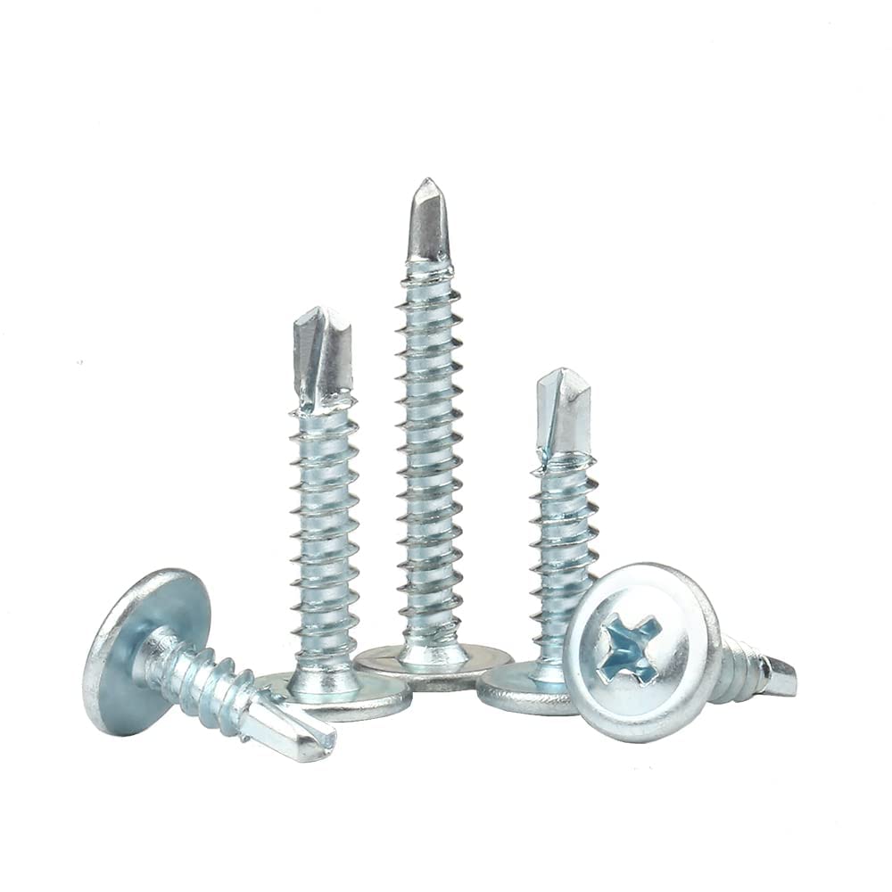 100pcs 4.2 * 25mm Self Tapping Screw Wafer Head Drill Tail Self Drilling Screws Wood Screws for 25mm Blue White Zinc