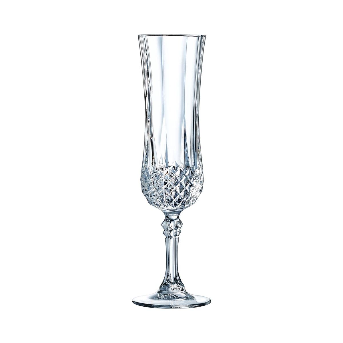 Cristal D'arques Éclat Paris - Longchamp Collection - 6 Kwarx Flutes, 14 cl - Brilliance, Complete Transparency and High Durability - Iconic Diamond-Tipped Moldings - Made in France
