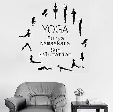 Amazon ウォールステッカー用リビングルームの寝室の装飾アート家の装飾デザイン太陽礼拝ヨガスタイルの引用符ヨガスタジオビニールファッション家の壁紙トップ56x56cm ウォールステッカー オンライン通販