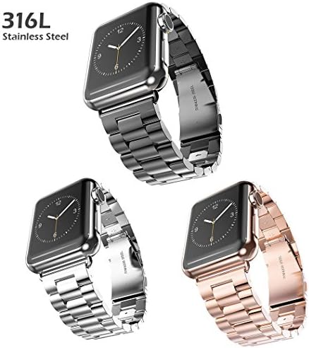 Caloics Chain Watch Band by 316L Stainless Steel Replacement Smart Watch Band for Apple Watch 42mm (Rosegold 42mm)