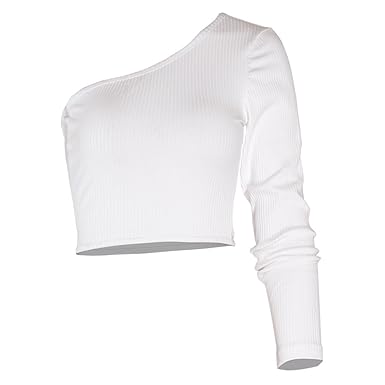 EFINNY Damen One Shoulder Tops Long Sleeve Sexy Cami Shirt Crop Tank Tops T-Shirt Blouse