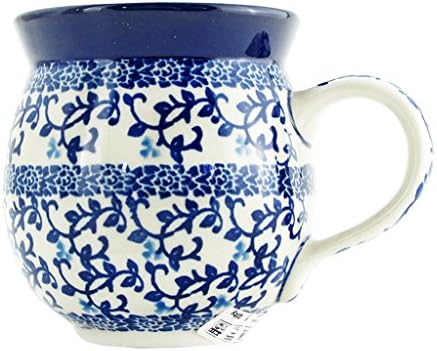 Polish Pottery 11 Ounce Bubble Handmade Mug Traditional Pattern 070-Dark Blue Vines