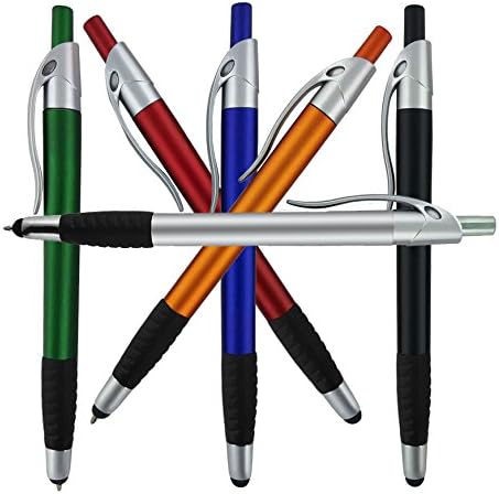 Universal Light Weight Click Stylus Capacitive Ballpoint Pen for Touchscreen Device, iPhone, iPad, Samsung Galaxy, Note 4, Tablets, HP, Android, Silver Trim (6 Pack)