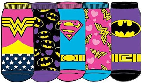 DC COMICS Girls Super Hero 5 Pair Bundle Ankle Socks SuperGirl BatGirl Wonder Woman NEW