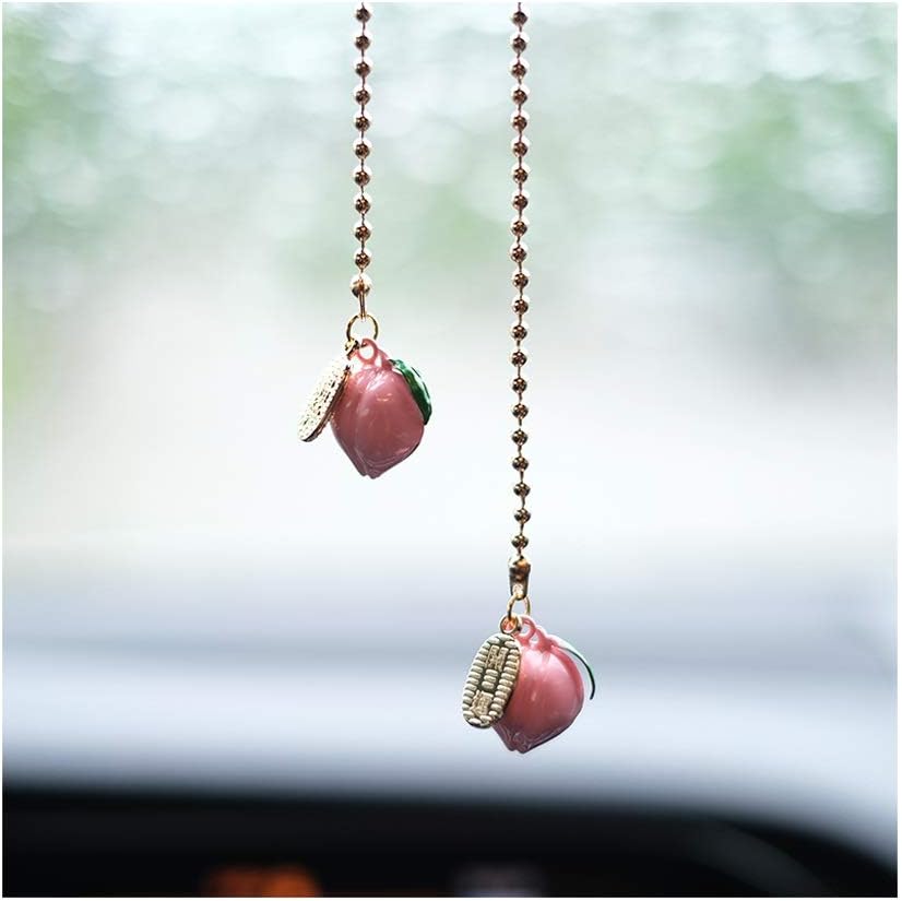 Car Accessories, Interior Decoration, Creative Cute Peach Car Rearview Mirror Charm Car Decoration Lucky Bell
