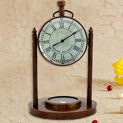 The Gift House Antique Clock n Compass Pure Brass Handicraft 105