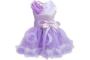 IZEFIA Dog Dress Luxury Puppy Skirt Clothes Princess Dresses Wedding Evening Tutu Skirt Rose Flower Bowknot Dresses for Small Dog Girl M Purple