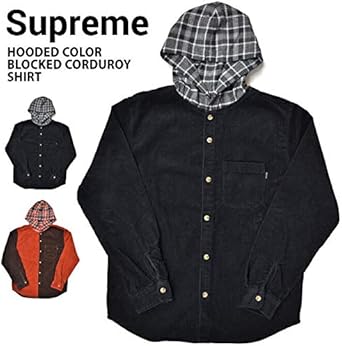 supreme hooded color blocked corduroy shirt