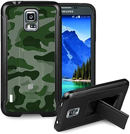 Fxclusive For Samsung Galaxy S5 Active Case G870 G870A 2014 ReleaseArt Image Design Heavy Duty Rugged Impact Hybrid Hard Shell Case Kickstand Protective Cover - Green Camo Camoflauge